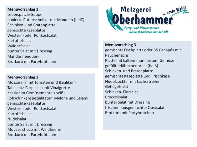 Metzgerei Oberhammer - Gerstetten: Menüvorschläge für Ihre(n) Party - Feier - Anlass