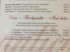 Speisekarte fisch- und fleischgerichte- Italienisches Restaurant | La Romantica Ristorante | München