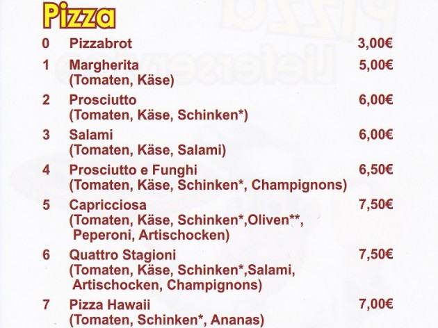 La Rustica - Lieferservice & Gaststätte: Speisekarte Teil 1