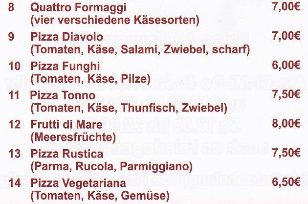 La Rustica - Lieferservice & Gaststätte: Speisekarte Teil 2