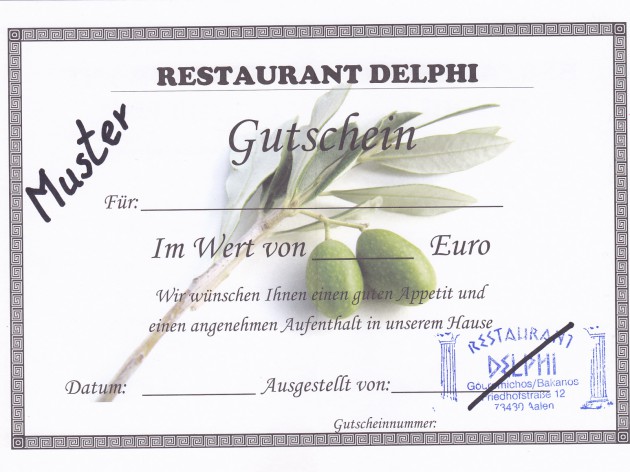 Restaurant Delphi - Aalen: Der Geschenkgutschein