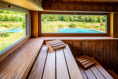 Sauna im WALD SPA des BEECH Resorts Plauer See