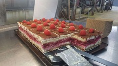 San Leone Mobile Pizza | Foodtruck & Catering Solingen - Großes Himbeer-Tiramisu auf einem Serviertablett, portioniert und mit frischen Himbeeren dekoriert. Fruchtiges Dolce für Dessertbuffets bei Hochzeiten, Geburtstagen und Firmenveranstaltungen.