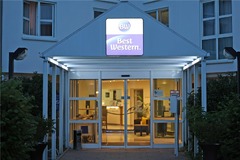 Hotel entrance at night