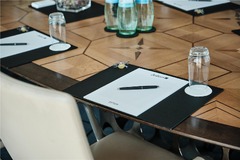 Palais Schaumburg Conference Room at Radisson Blu Hotel Bonn with views of the World Conference Center Bonn (WCCB).