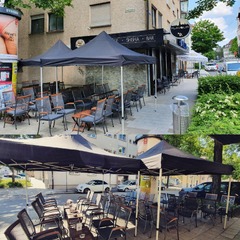 Außenbereich der Flavour Shisha Bar Ulm mit großer Terrasse
